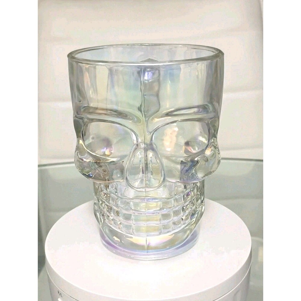 3D Iridescent Glass Skull Beer Mug 5" Bone Handle Skeleton Gothic Halloween